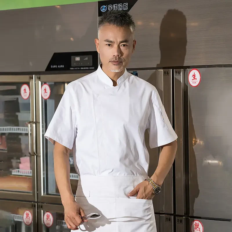 Ultra-Soft Hidden-Placket Short-Sleeve Chef Jacket