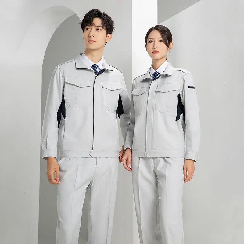 Stand-Collar Color-Block Work Jacket Set